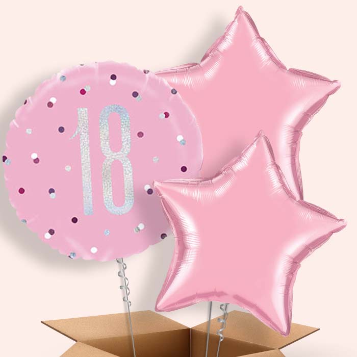 18th Birthday Balloon in a Box - Pink and Silver