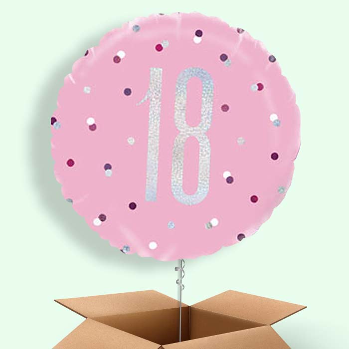 18th Birthday Balloon in a Box - Pink and Silver