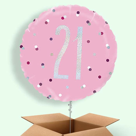 21st Balloons Delivered in a Box - Pink Silver