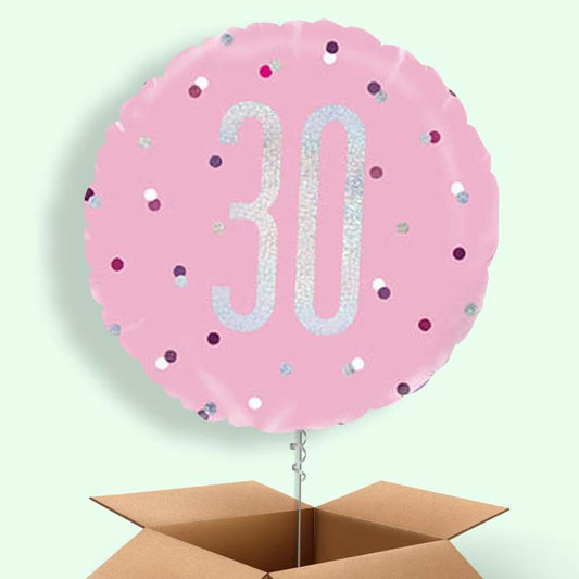 30th Balloon in a Box - Pink and Silver