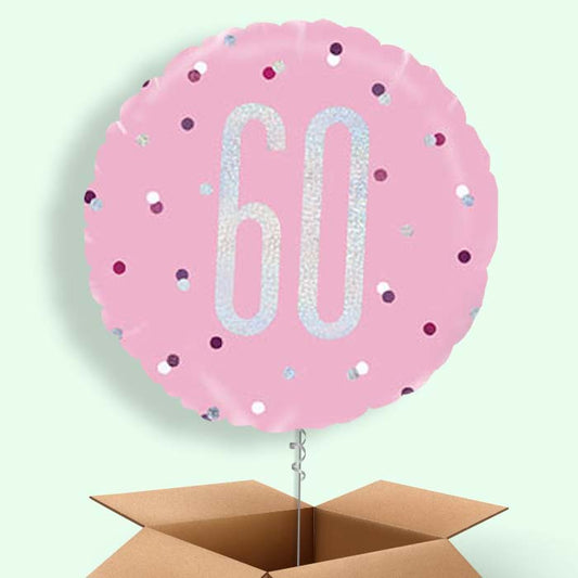 60th Birthday Helium Balloons Delivered - Pink