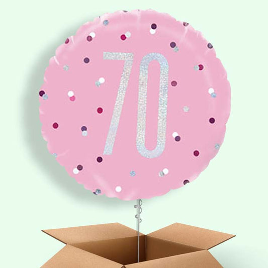 70th Balloon Delivery in a Box - Pink and Silver