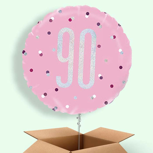 90th Birthday Balloon in a Box - Pink Silver