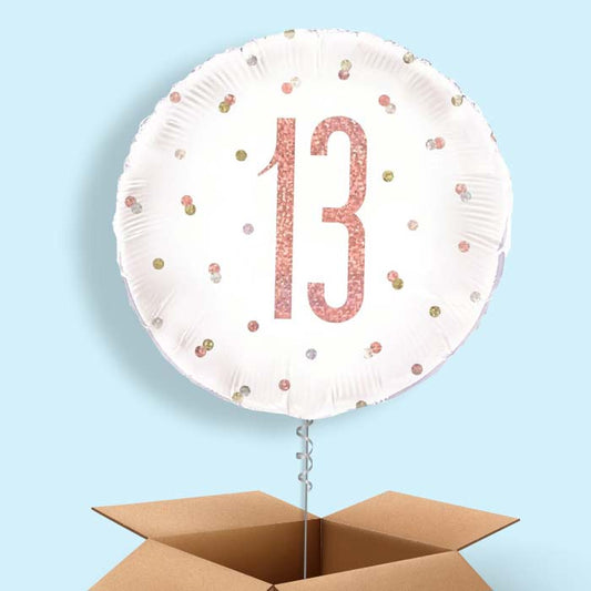 Rose Gold Holographic 13th Birthday Balloon in a Box