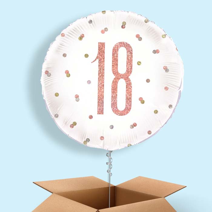 18th Rose Gold Balloons Delivered in a Box