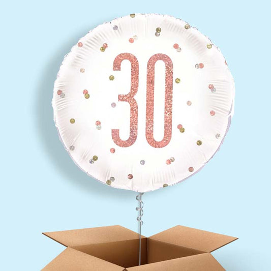 Rose Gold Holographic 30th Birthday Balloon in a Box