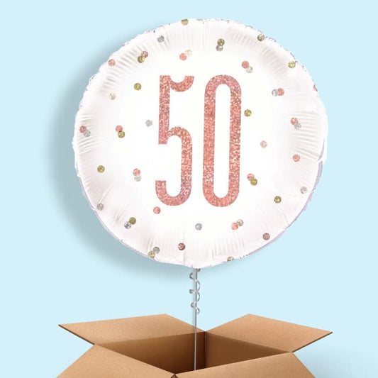 Rose Gold Holographic 50th Birthday Balloon in a Box