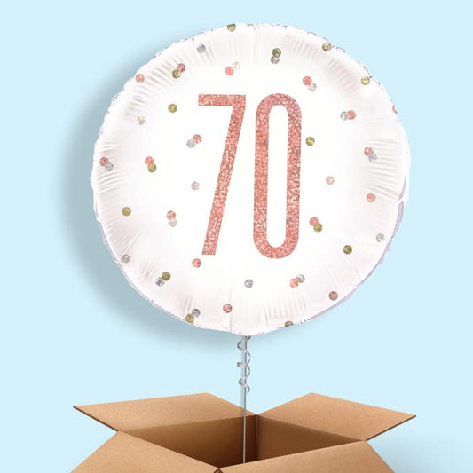 Rose Gold Holographic 70th Birthday Balloon in a Box