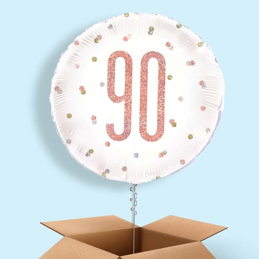 Rose Gold Holographic 90th Birthday Balloon in a Box