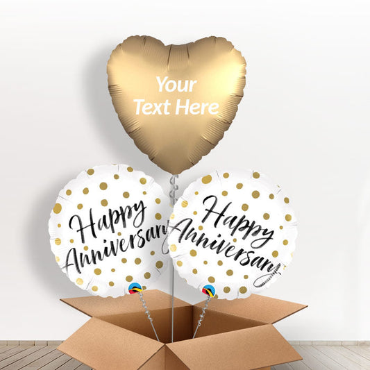 Personalised Foil Anniversary Balloons - Gold Dot - Balloon Trio | Small Indoor Plants