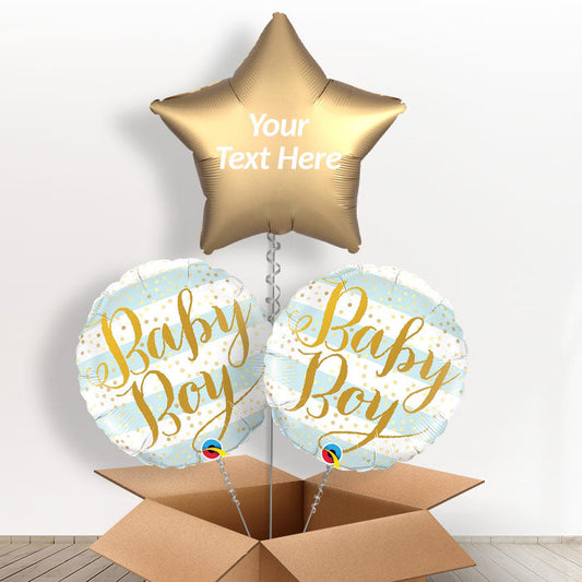 Blue and Gold Personalised New Baby Boy Balloons - Balloon Trio | Small Indoor Plants