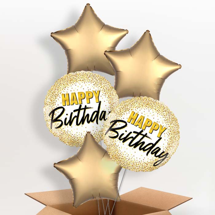 Gold Glitter Balloons in a Box - Happy Birthday