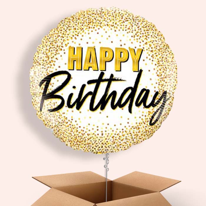 Gold Glitter Balloons in a Box - Happy Birthday