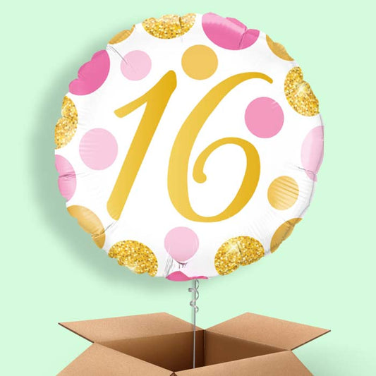 Pink & Gold 16 Birthday Balloon in a Box