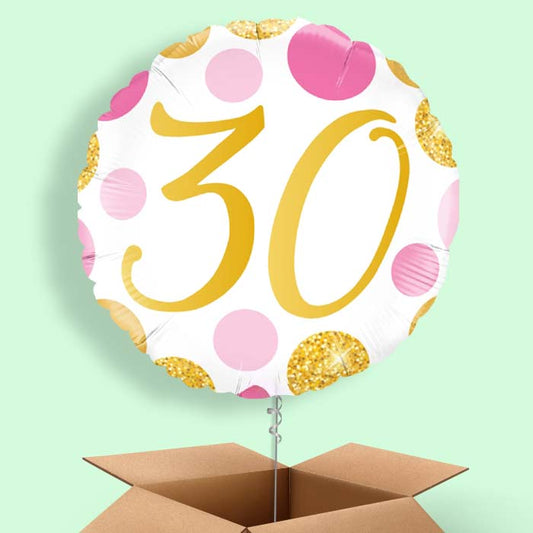 Pink and Gold Dots 30th Birthday Balloon in a Box