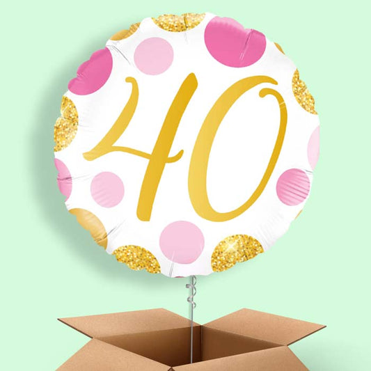 Pink and Gold Dots 40th Birthday Balloon in a Box