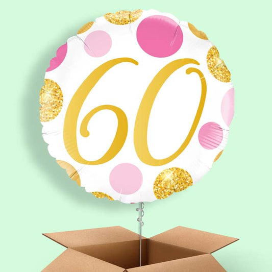 Pink and Gold Dots 60th Birthday Balloon in a Box