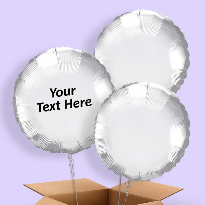 Personalised Balloons in a Box - Chrome Silver Circle