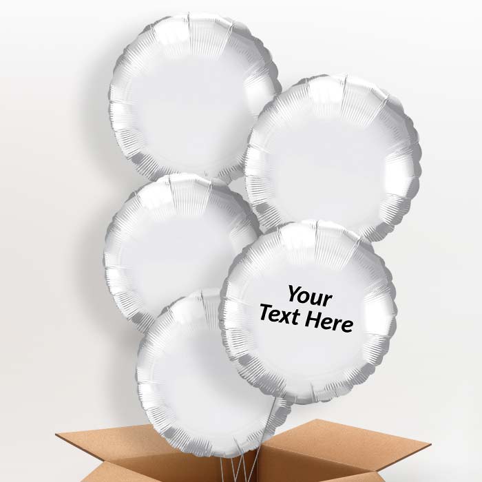 Personalised Balloons in a Box - Chrome Silver Circle