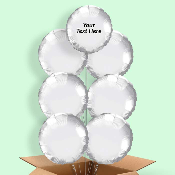 Personalised Balloons in a Box - Chrome Silver Circle