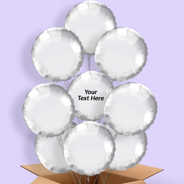 Personalised Balloons in a Box - Chrome Silver Circle