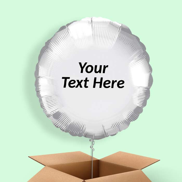 Personalised Balloons in a Box - Chrome Silver Circle