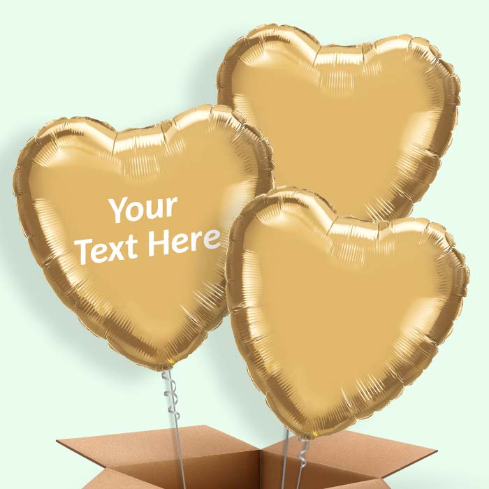 Personalised Chrome Gold Heart Balloons in a Box