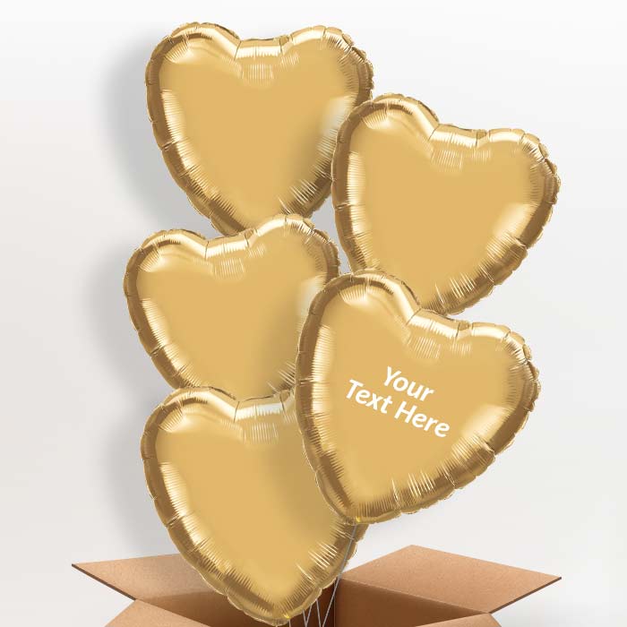 Personalised Chrome Gold Heart Balloons in a Box