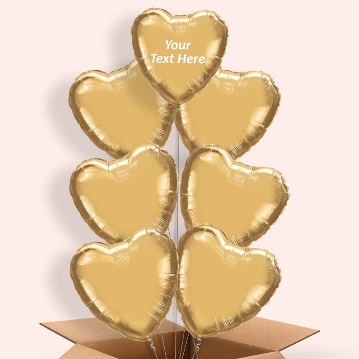 Personalised Chrome Gold Heart Balloons in a Box