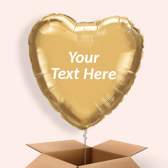 Personalised Chrome Gold Heart Balloons in a Box