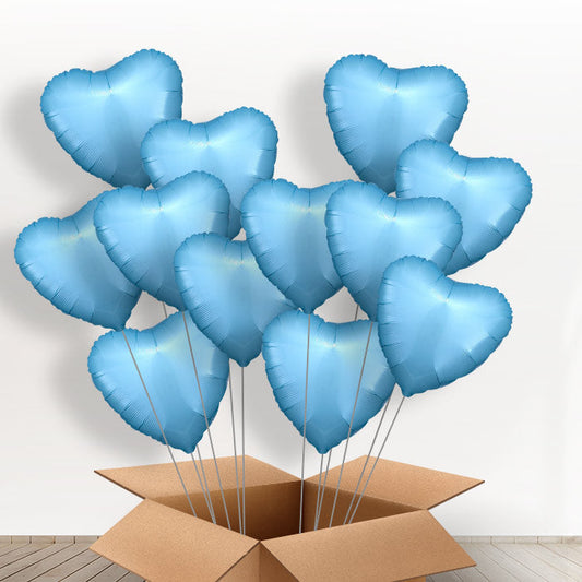 Dozen Baby Blue Heart Balloons Delivered Inflated - 12 Balloons | Small Indoor Plants