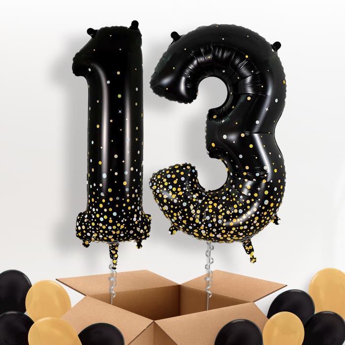 Black and Gold 13 Balloons in a Box