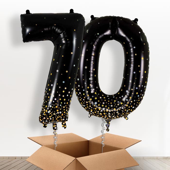 Black and Gold 70 Balloons in a Box - Giant Numbers | Small Indoor Plants