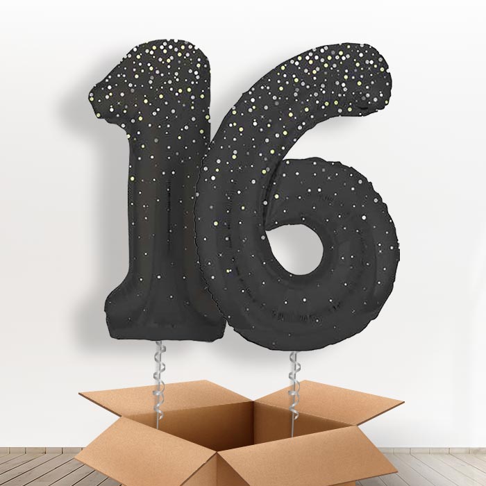 Black and Silver Dots 16 Balloons in a Box