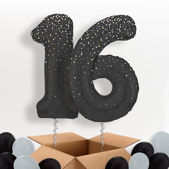 Black and Silver Dots 16 Balloons in a Box