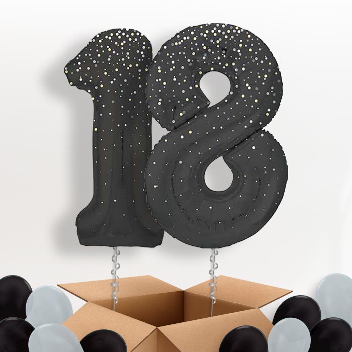 Black and Silver Dots 18 Balloons in a Box