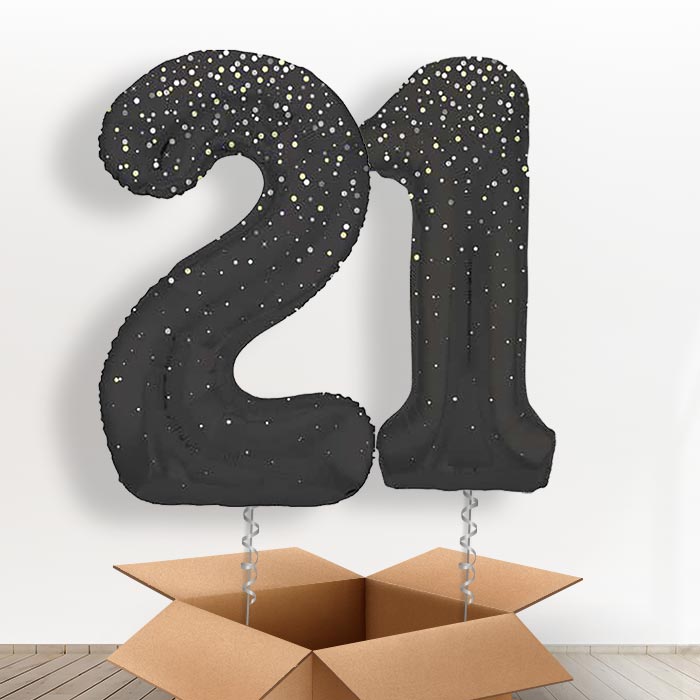 Black and Silver Dots 21 Balloons in a Box