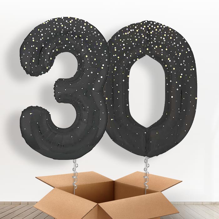 Black and Silver Dots 30 Balloons in a Box