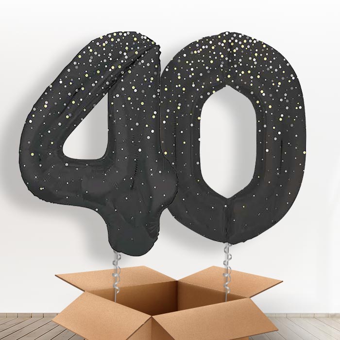 Black and Silver Dots 40 Balloons in a Box