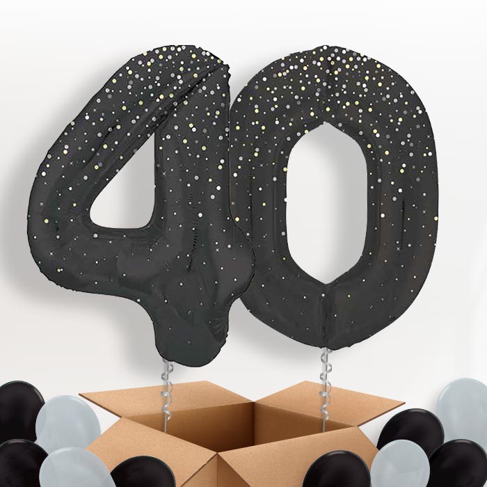 Black and Silver Dots 40 Balloons in a Box