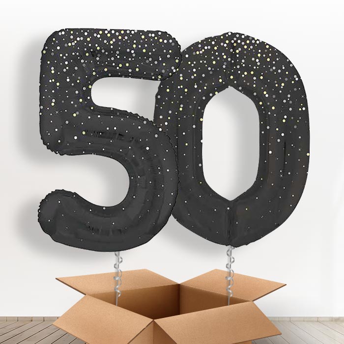 Black and Silver Dots 50 Balloons in a Box