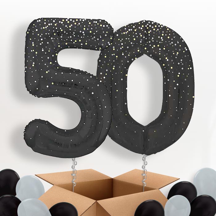 Black and Silver Dots 50 Balloons in a Box