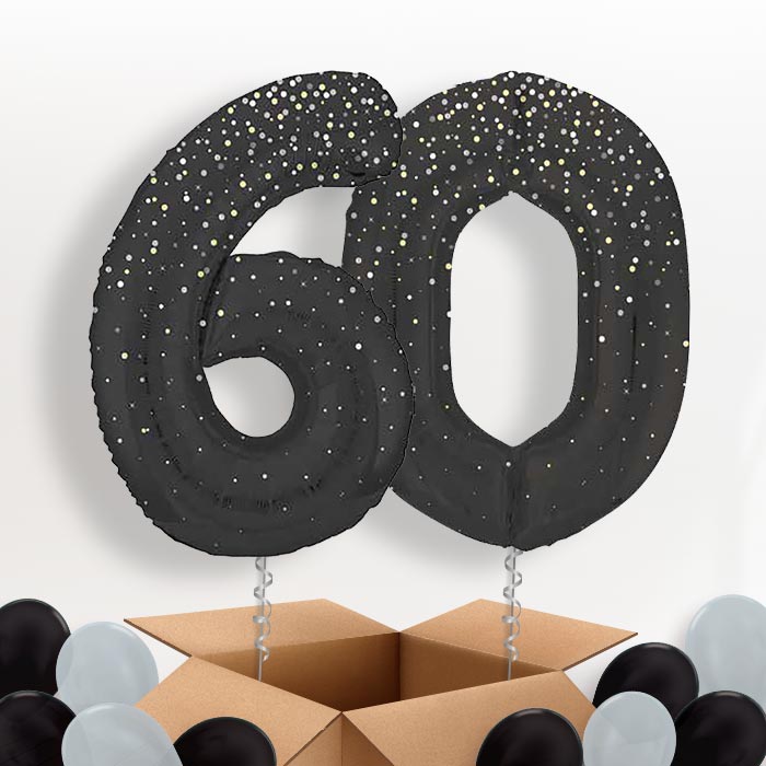 Black and Silver Dots 60 Balloons in a Box