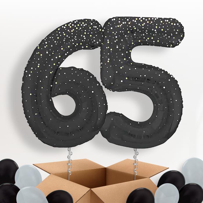 Black and Silver Dots 65 Balloons in a Box