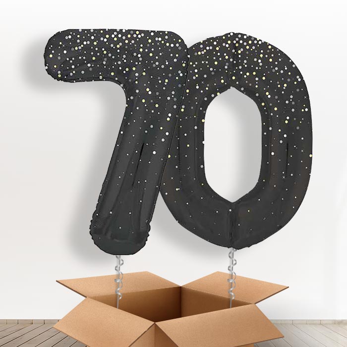 Black and Silver Dots 70 Balloons in a Box