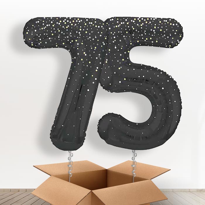 Black and Silver Dots 75 Balloons in a Box