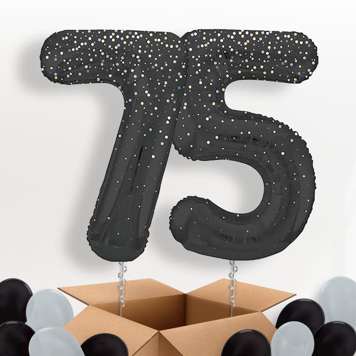 Black and Silver Dots 75 Balloons in a Box