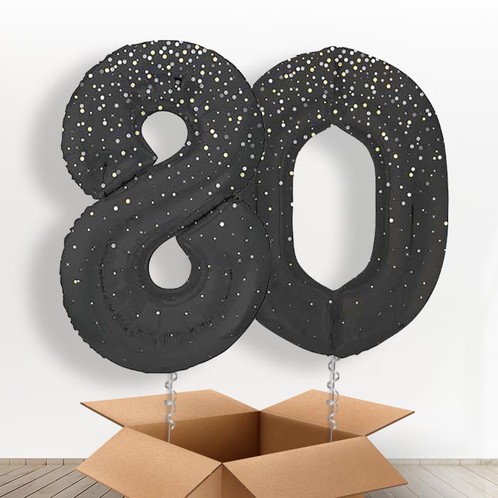 Black and Silver Dots 80 Balloons in a Box