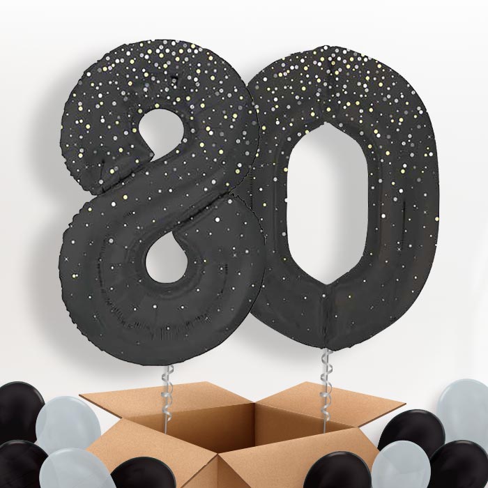 Black and Silver Dots 80 Balloons in a Box