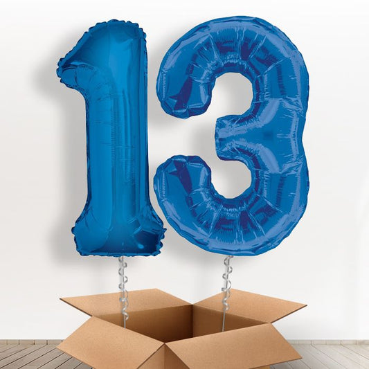 Blue 13th Birthday Balloon Numbers in a Box